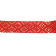 2.5 Inch Red & Gold Wired Christmas Ribbon w/ Gold Edges - Red / Gold Christmas Pattern, 2.5 inch x 10 Yards (Lot Of 1 Spool) SALE ITEM